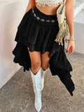 High-Low Ruched Layered Skirt DJPT