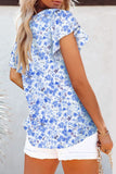 Sleeve Notched Floral Summer Blouse DJPT