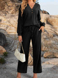 Knit Top and Pants Lounge Set with Button Detail DJPT