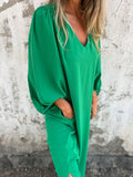 Size Slit V-Neck Balloon Sleeve Midi Dress Plus Size DJPT