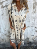 Size Printed Short Sleeve Button-Up Shirt Dress Plus Size DJPT