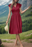 Tied Smocked Waist Flutter Sleeve Dress DJPT