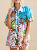 Button Up Puff Sleeve Shirt and Shorts Set DJPT