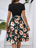 Print Short Sleeve A-Line Dress DJPT