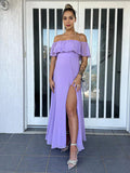 Flowy Chiffon Off Shoulder Ruffle Falbala Side Slit Big Swing Elegant Evening Gown Maternity Photoshoot Baby Shower Maxi Dress Maternity