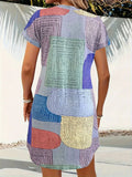 V-Neck Short Sleeve Button-Front Dress DJPT