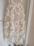 A line Spaghetti Straps White Satin Floral Dinner Party Dresses Birthday Outfits SD385