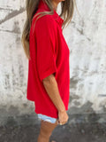 Size Casual Button Down Short Sleeve Loose Shirt Plus Size DJPT