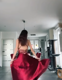 A line Halter Long Party Dress Satin Burgundy Prom Dresses SD2417
