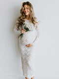 White Lace Sheer Bodycon Elegant Cocktail Party Maternity Baby Shower Maxi Dress Maternity