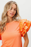 Knit Top Woven Ruffle Tiered Sleeves DJPT