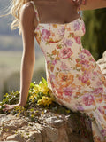 Print Sweetheart Neck Midi Dress DJPT