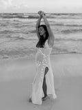 Cut Out Lace Patchwork V-Neck Sheer Side Slit Sleeveless Photoshoot Maternity Maxi Dress Maternity