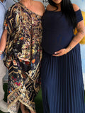 Solid Color Ruched Pleated Off Shoulder Big Swing Elegant Cocktail Party Maternity Photoshoot Baby Shower Maxi Dress Maternity