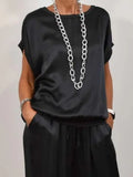 Size Satin Round Neck Top and Pants Two-Piece Set Plus Size DJPT