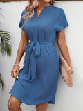Short Sleeve Tie Waist Dress DJPT