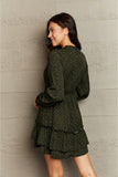 Leopard Smock Waist Long Sleeve Dress DJPT