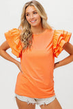Knit Top Woven Ruffle Tiered Sleeves DJPT