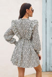 Ruffle Trim Smocked Long Sleeve Mini Dress DJPT