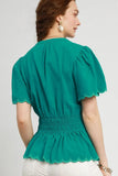 Scalloped Edge Flutter Sleeve Blouse DJPT