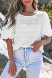 Lace Trim Bubble Sleeve Blouse DJPT