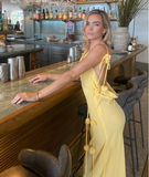 Mermaid Spaghetti Straps Floor Length Floral Yellow Evening Dress Prom Dresses SD2046 HZ0628