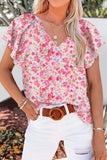 Sleeve Notched Floral Summer Blouse DJPT