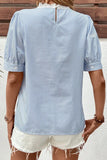 Detail Striped Round Neck Half Sleeve Blouse DJPT