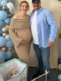 Solid Color Off Shoulder Hollow Out Knitwear Bodycon Beach Vacation Dress Baby Shower Maternity Maxi Dress Maternity