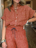 Size Button-Up Shirt and Wide-Leg Pants Set Plus Size DJPT