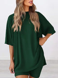 Size Oversized Slit Round Neck Top and Shorts Lounge Set Plus Size DJPT