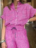 Size Button-Up Shirt and Wide-Leg Pants Set Plus Size DJPT