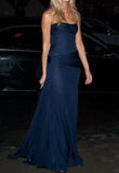 Mermaid Strapless Floor Length Navy Blue Evening Dress Prom Dresses SD1657 HZ0628