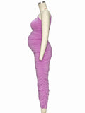 Lavender Ruched One Shoulder Irregular Ruffle Bodycon Elegant Baby Shower Party Maternity Midi Dress Maternity