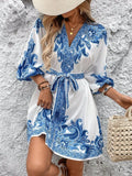V-Neck Balloon Sleeve Mini Dress DJPT
