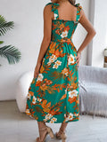 Floral Tie Shoulder Midi Dress DJPT
