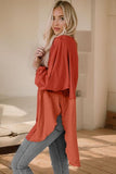 Texture Round Neck Long Sleeve Blouse DJPT