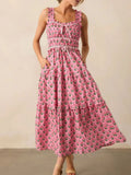 Print Ruffled Midi Dress with Pockets DJPT