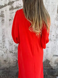 Size Slit V-Neck Balloon Sleeve Midi Dress Plus Size DJPT