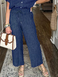 Size Button-Up Shirt and Wide-Leg Pants Set Plus Size DJPT
