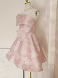 A line Spaghetti Straps Pink Satin Holiday Dresses Short Birthday Dress SD167