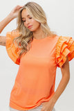Knit Top Woven Ruffle Tiered Sleeves DJPT