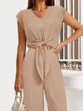 Front Top and Wide Leg Pants Set DJPT