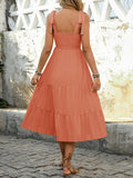 Shoulder Square Neck Tiered Midi Dress DJPT