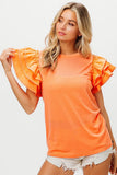 Knit Top Woven Ruffle Tiered Sleeves DJPT