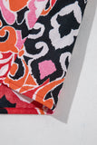 Print Split Neck Short Puff Sleeve Blouse DJPT