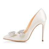 Women's High-Heeled Shoes Hot Bows Decorated Pointed Black Patent Leather Single Shoes White Wedding Shoes Chengdu High Quality Shoes