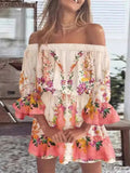 Size Floral Off-Shoulder Flounce Sleeve Mini Dress Plus Size DJPT