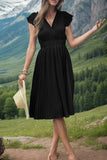 Tied Smocked Waist Flutter Sleeve Dress DJPT