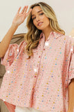 Sequin Striped Short Dolman Sleeve Blouse DJPT